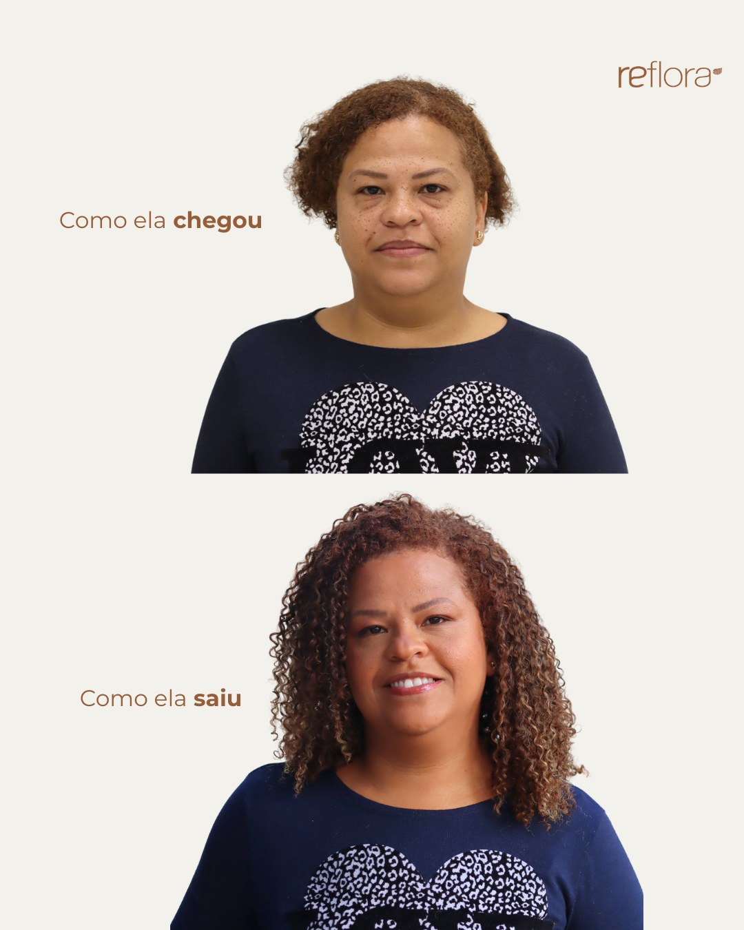 Antes e depois de mega hair no Estúdio Reflora