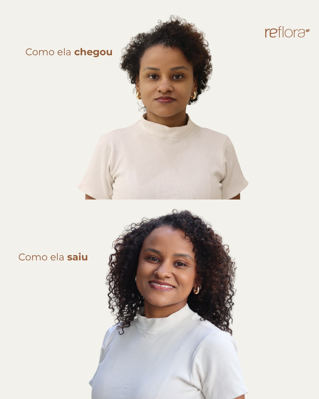 Antes e depois de mega hair no Estúdio Reflora