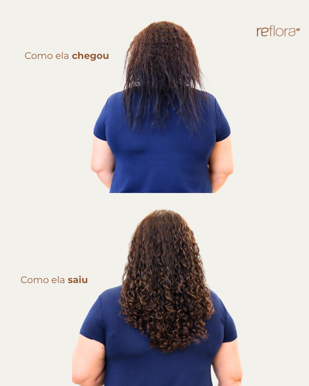Antes e depois de mega hair no Estúdio Reflora